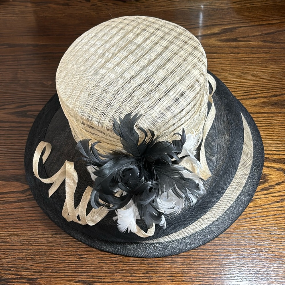 Tan and black wedding hat